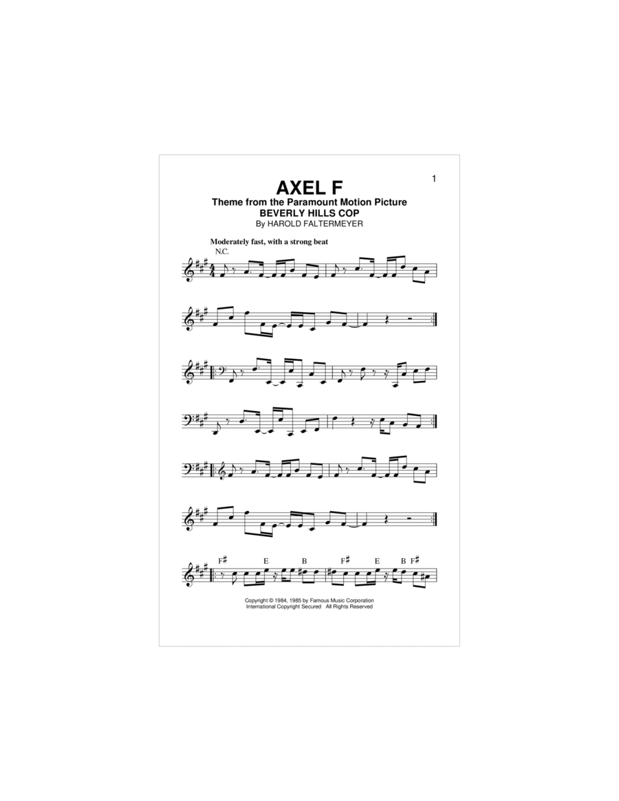 Axel F Piano scores gallery preview page 1