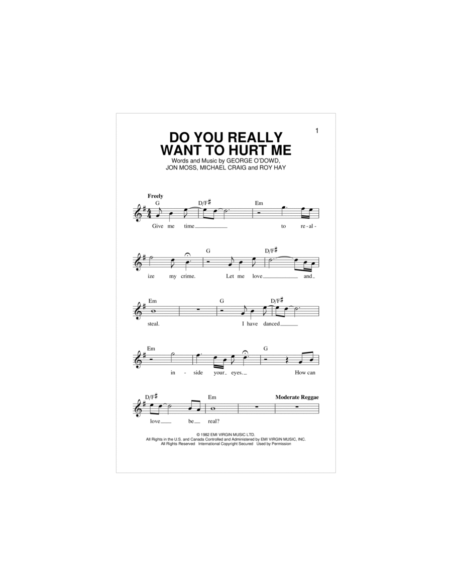 Do You Really Want To Hurt Me Piano scores gallery preview page 1