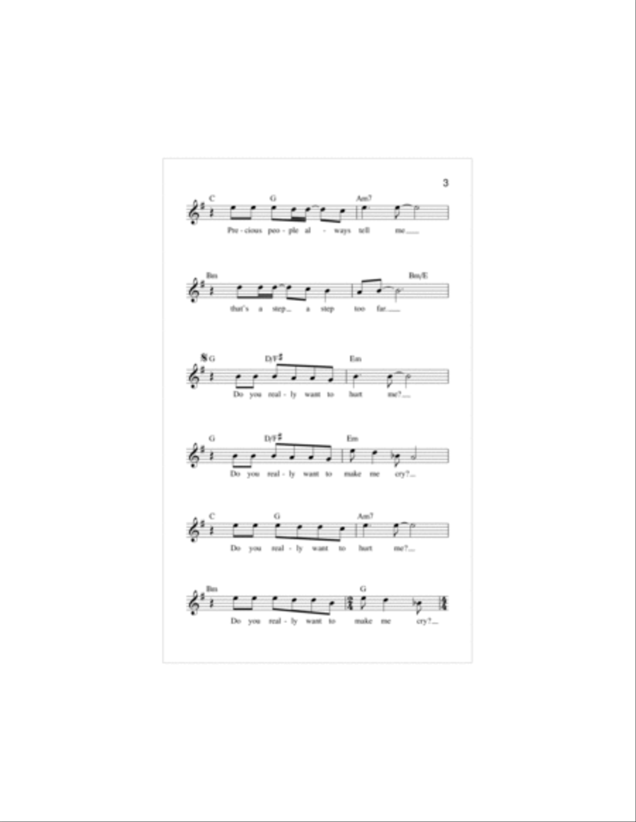 Do You Really Want To Hurt Me Piano scores gallery preview page 3