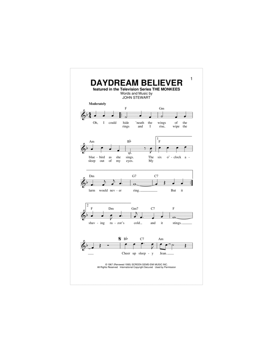 Daydream Believer Piano scores gallery preview page 1