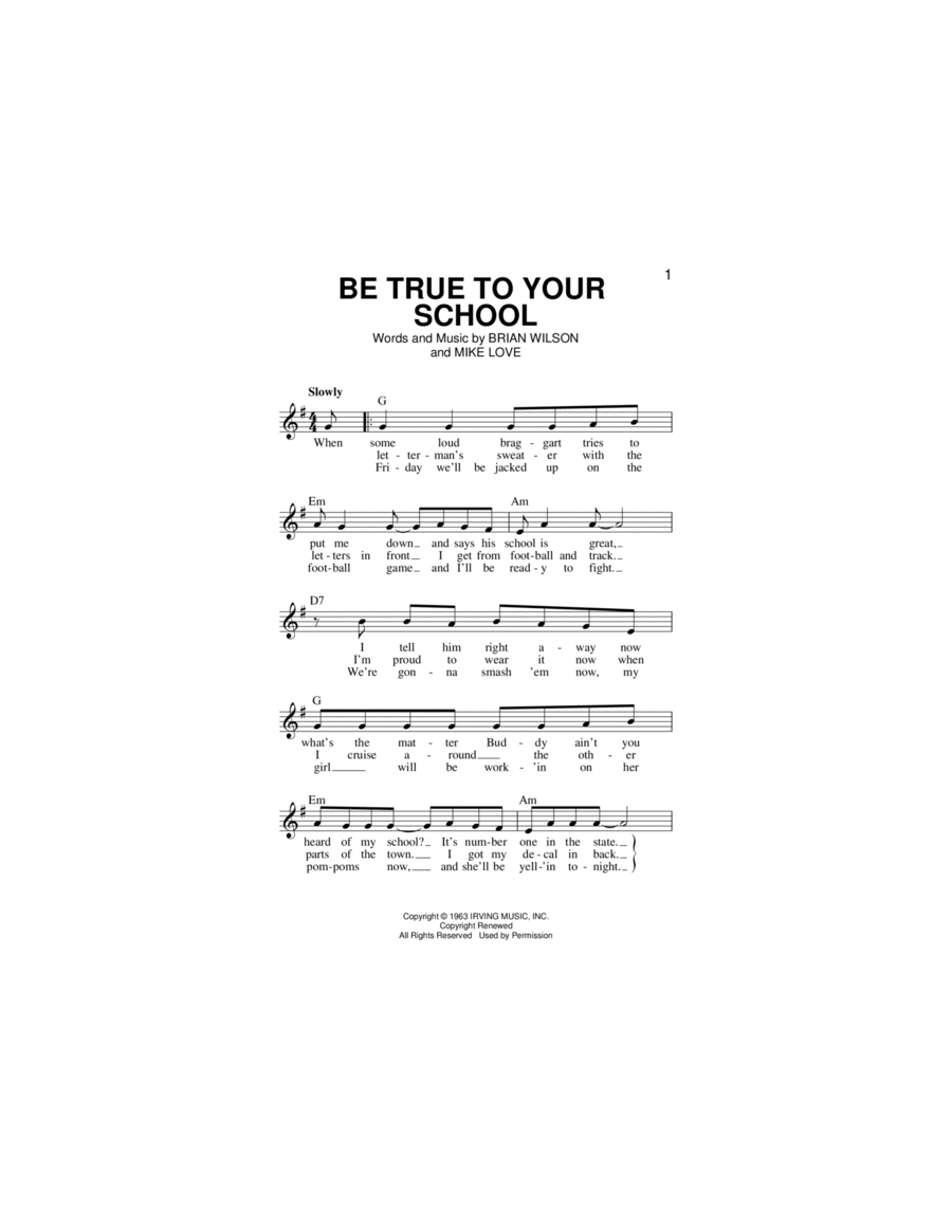 Be True To Your School Piano scores gallery preview page 1