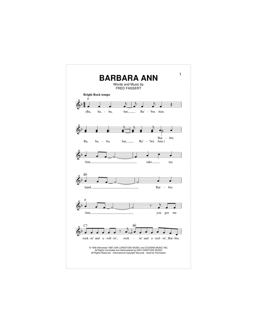 Barbara Ann Piano scores gallery preview page 1