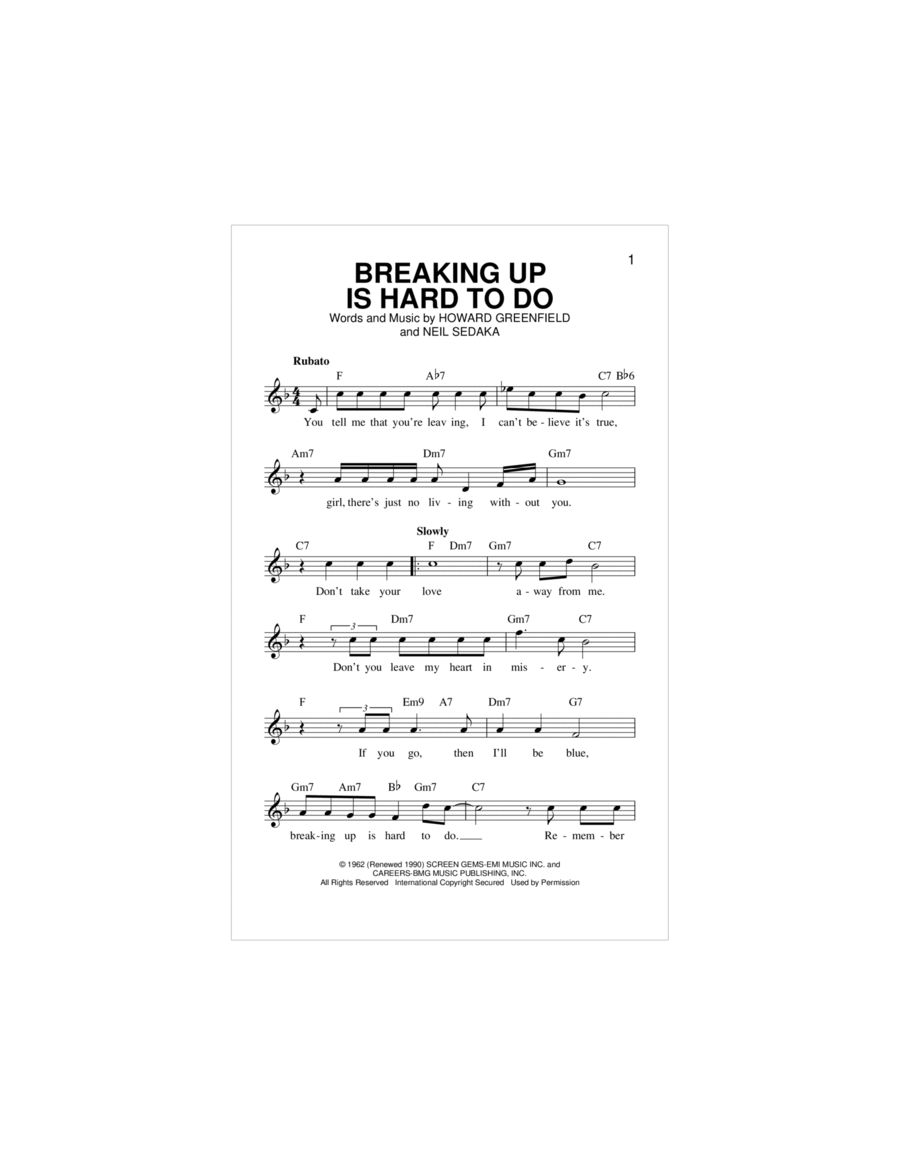 Breaking Up Is Hard To Do Piano scores gallery preview page 1