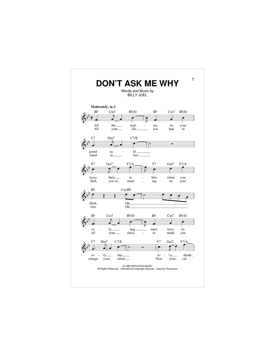 Don't Ask Me Why Piano scores gallery preview page 1