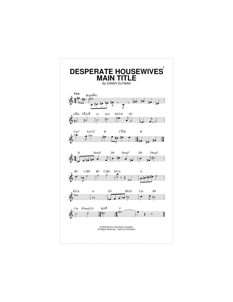 Desperate Housewives Main Title Guitar scores gallery preview page 1