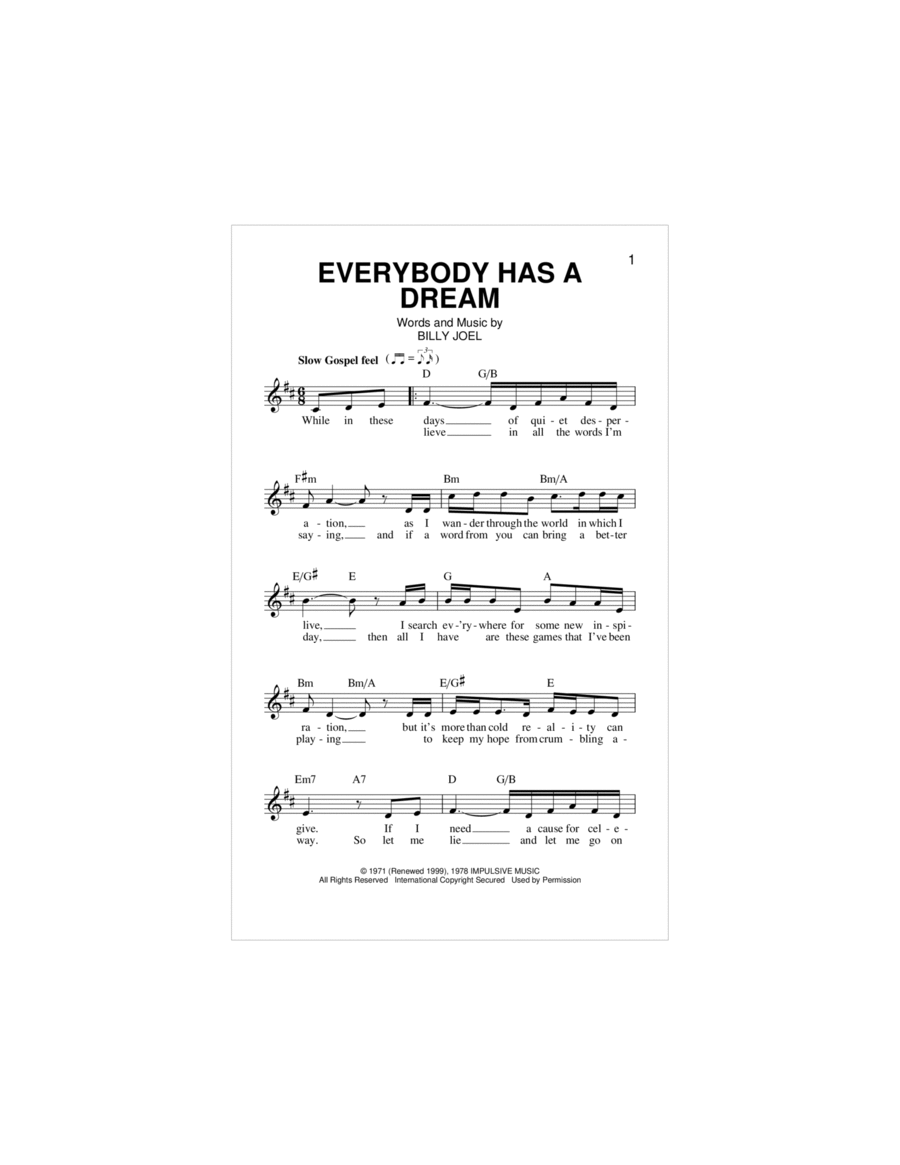 Everybody Has A Dream Piano scores gallery preview page 1