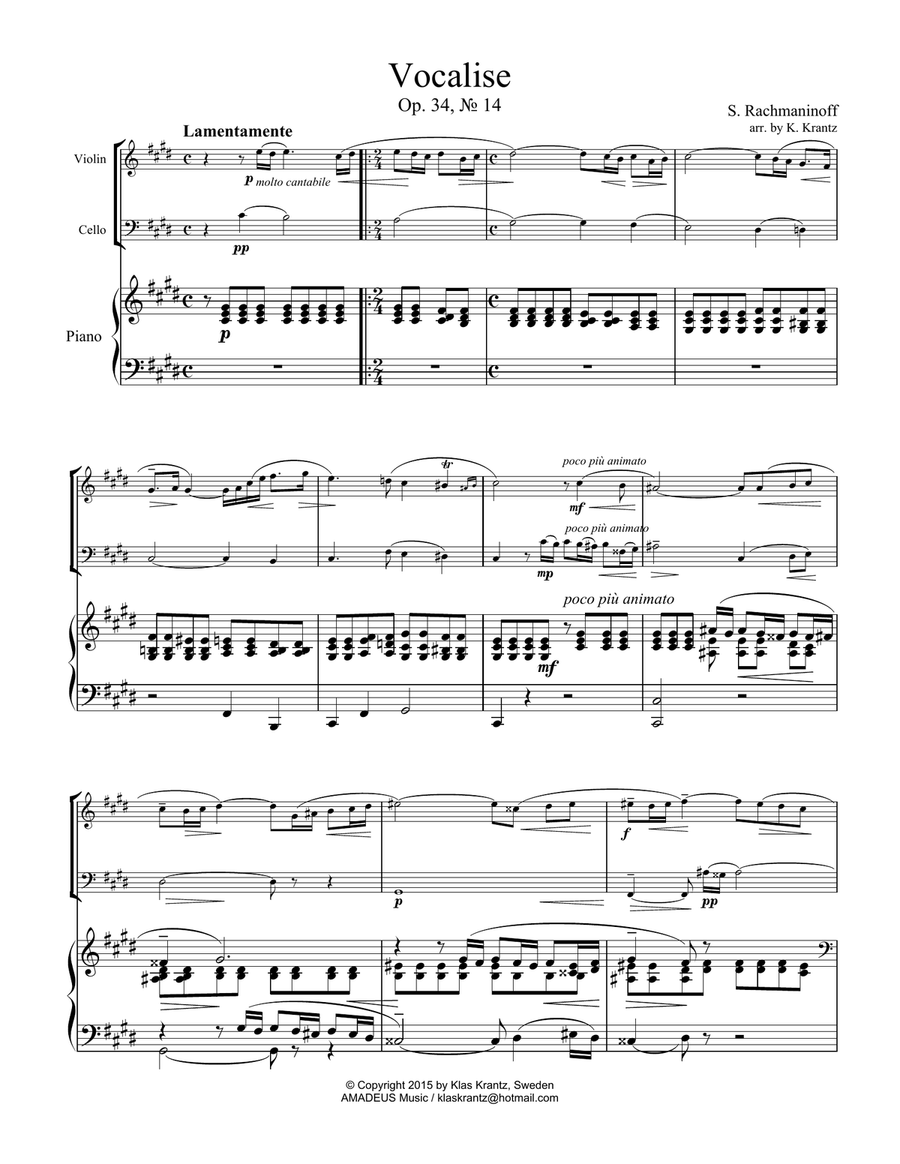 Vocalise Op. 34 for piano trio (orchestra version) Piano Trio scores gallery preview page 2