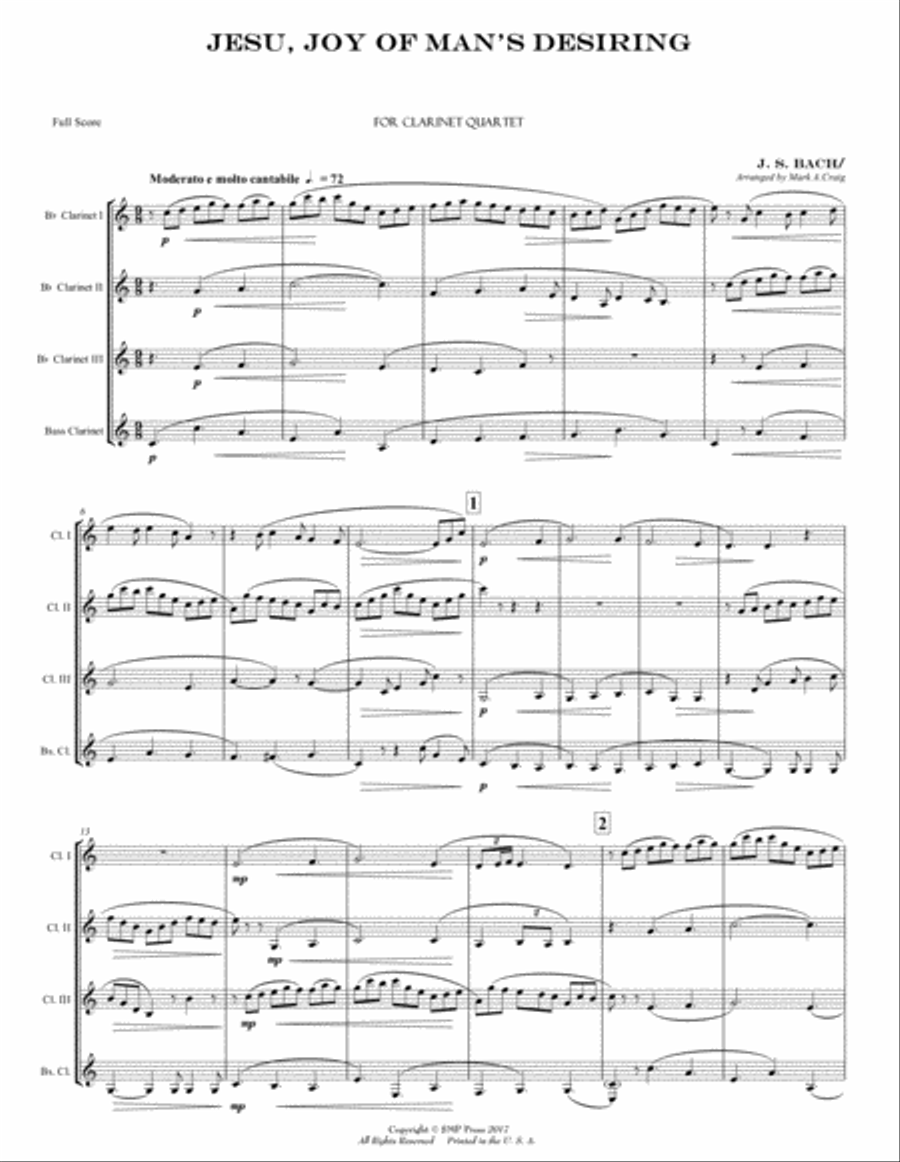 Jesu, Joy of Man's Desiring (CQ) Clarinet Quartet scores gallery preview page 1