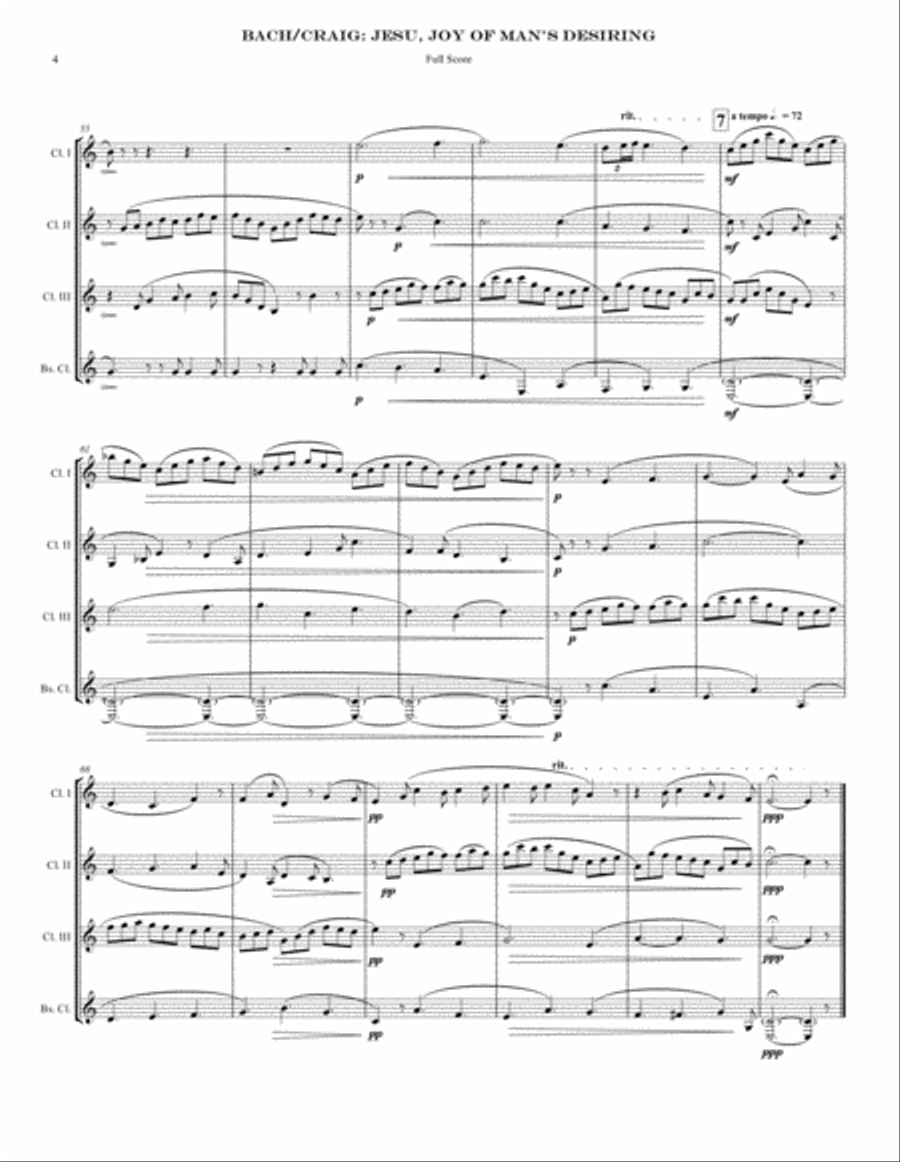 Jesu, Joy of Man's Desiring (CQ) Clarinet Quartet scores gallery preview page 4