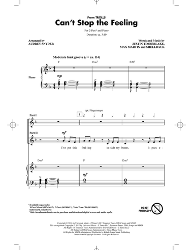 Can't Stop The Feeling (from Trolls) (arr. Audrey Snyder)