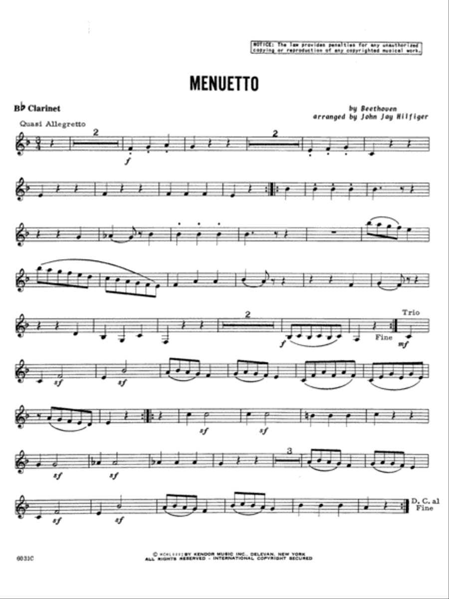 Menuetto - Bb Clarinet B-Flat Clarinet scores gallery preview page 1