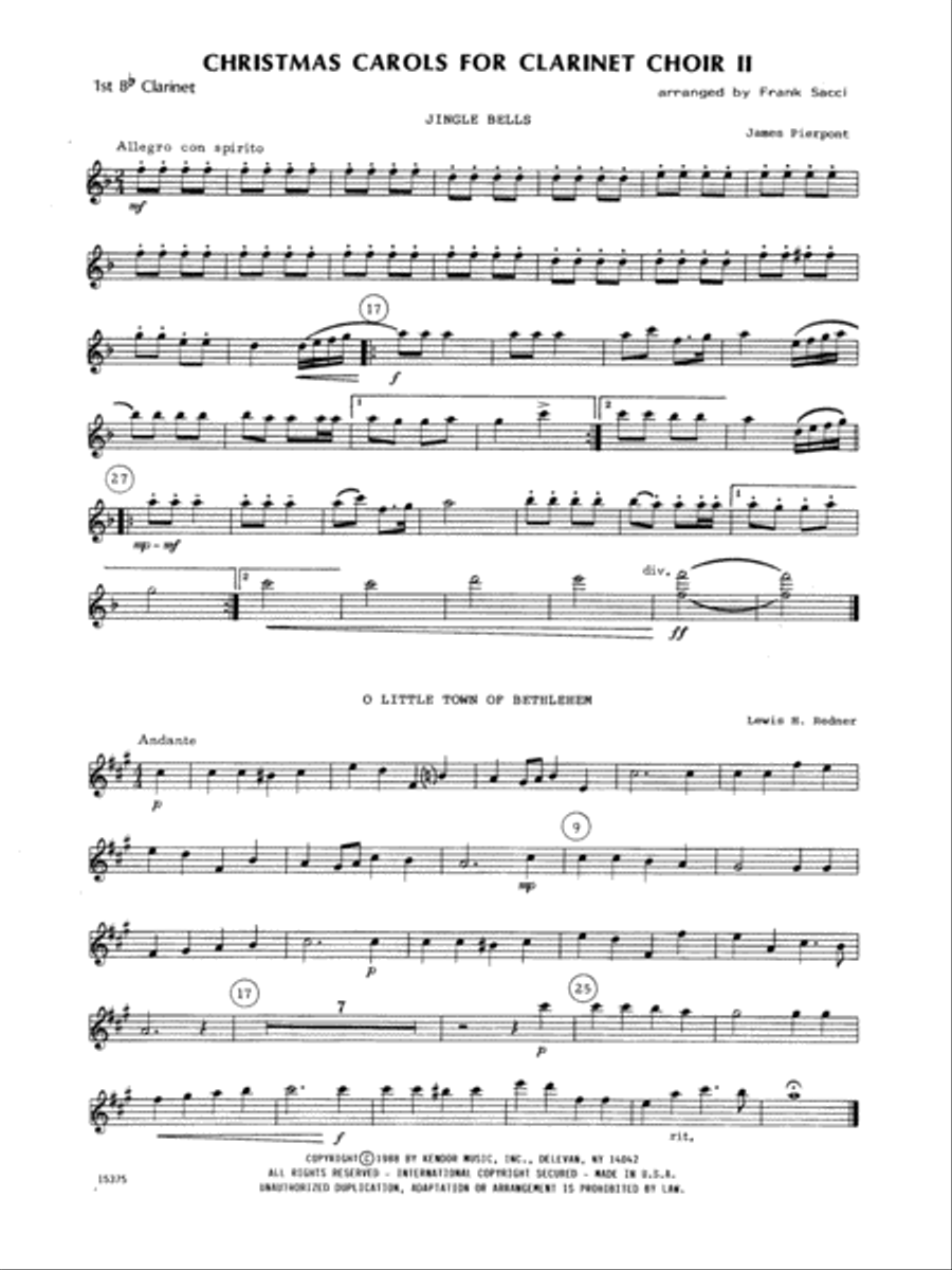 Christmas Carols For Clarinet Choir II - 1st Bb Clarinet B-Flat Clarinet scores gallery preview page 1
