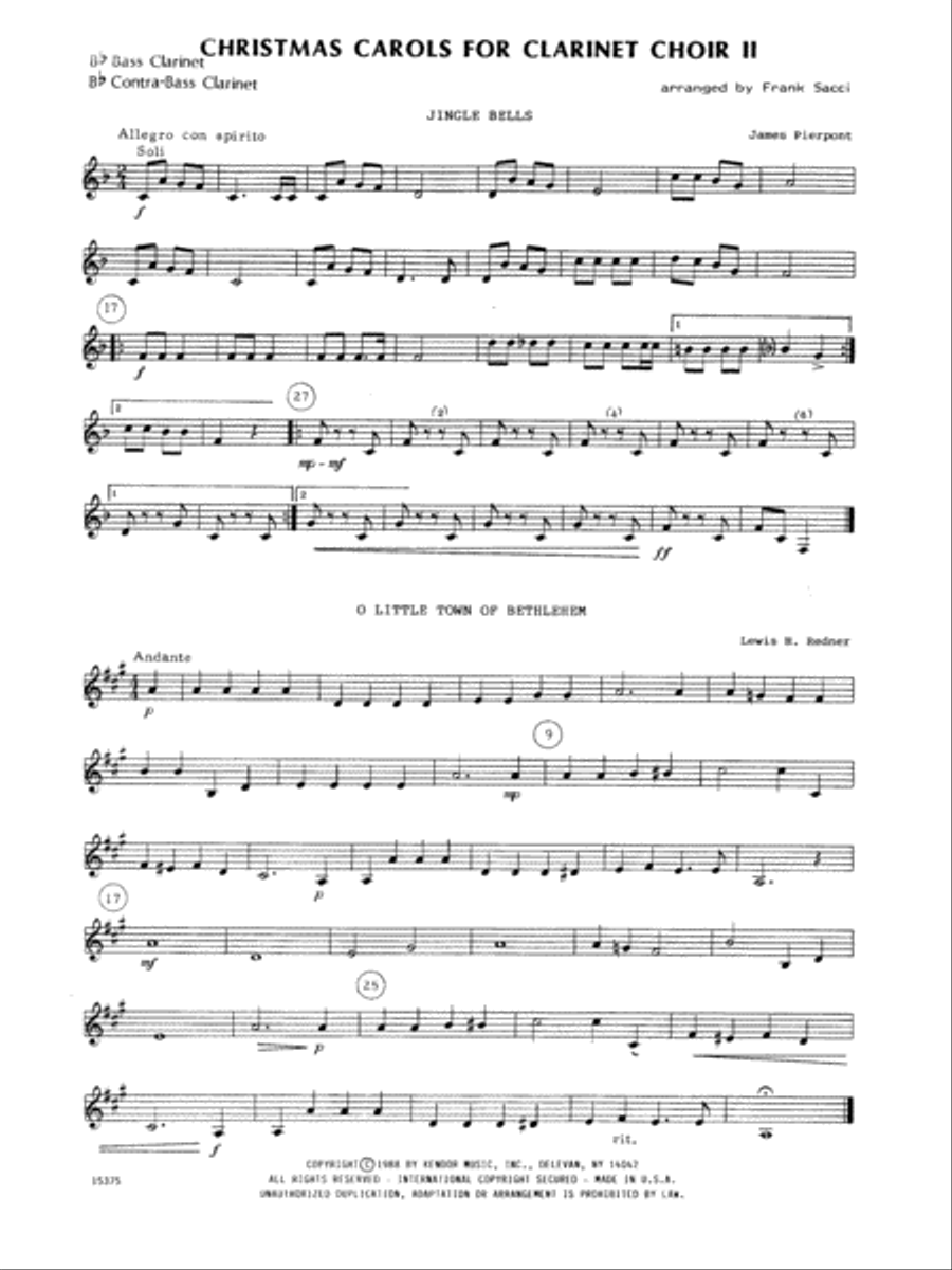 Christmas Carols For Clarinet Choir II - Bb Clarinet/Bass Clarinet B-Flat Clarinet scores gallery preview page 1