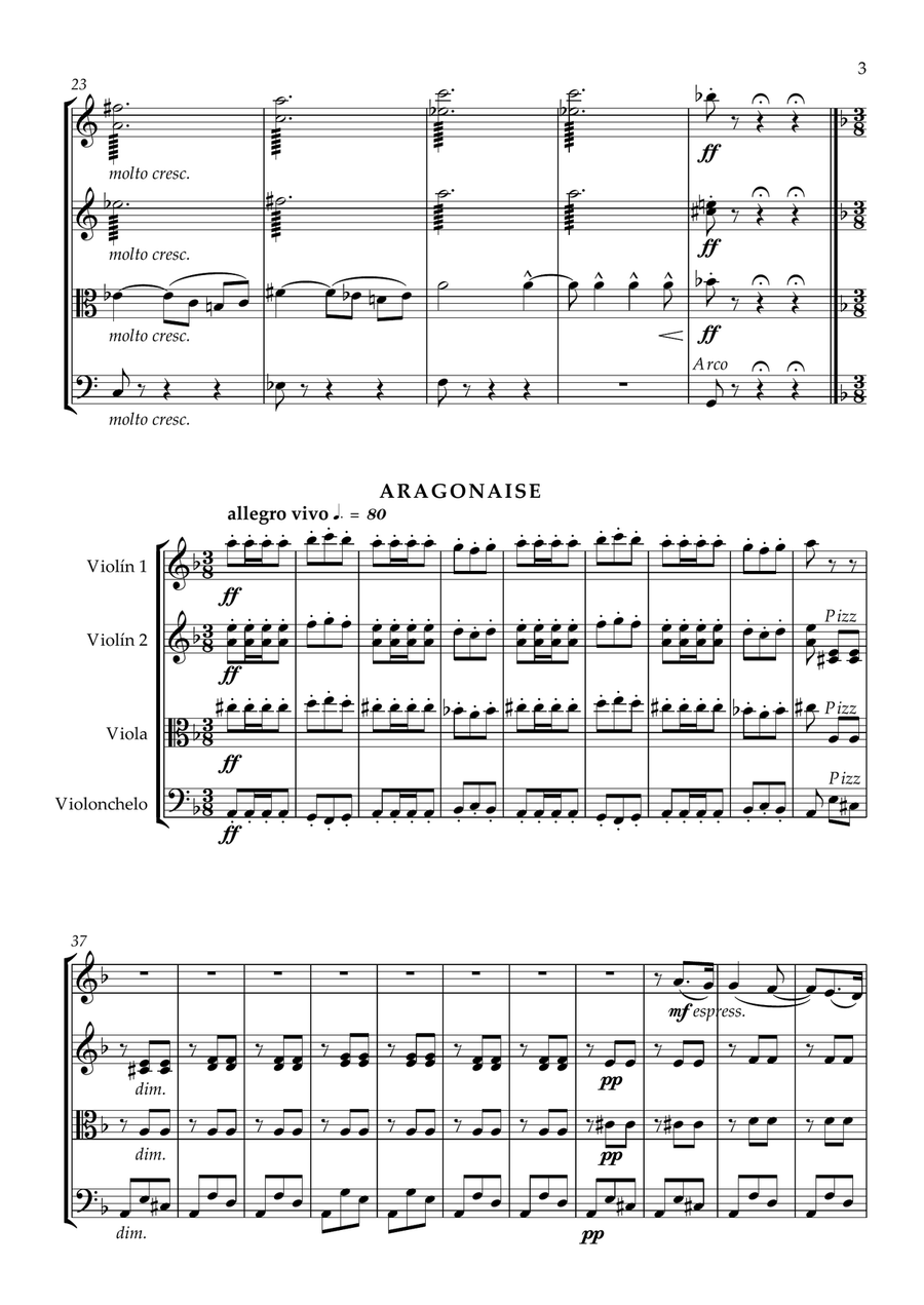 Carmen Suite Nº 1 (Prelude and Aragonaise) - G. Bizet (Full Score and Parts) String Quartet scores gallery preview page 3