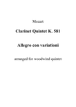 Clarinet Quintet K. 581 - Allegro con variationi (Full Score and Parts)