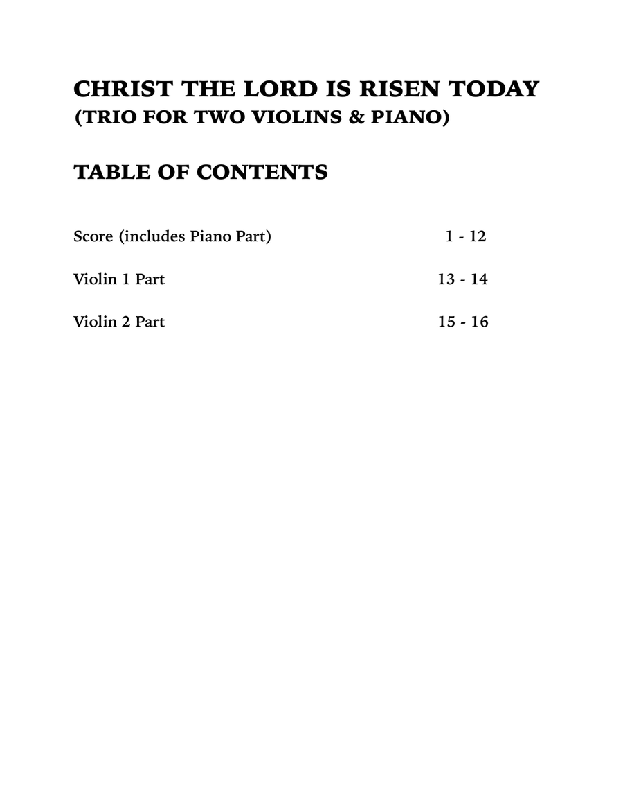 Christ the Lord is Risen Today (Trio for Two Violins and Piano) String Duet scores gallery preview page 4