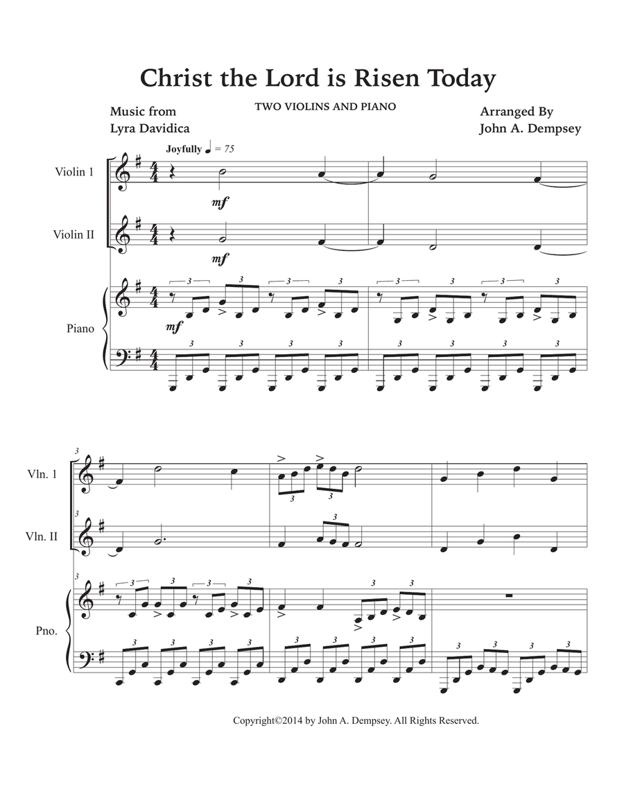 Christ the Lord is Risen Today (Trio for Two Violins and Piano) String Duet scores gallery preview page 5
