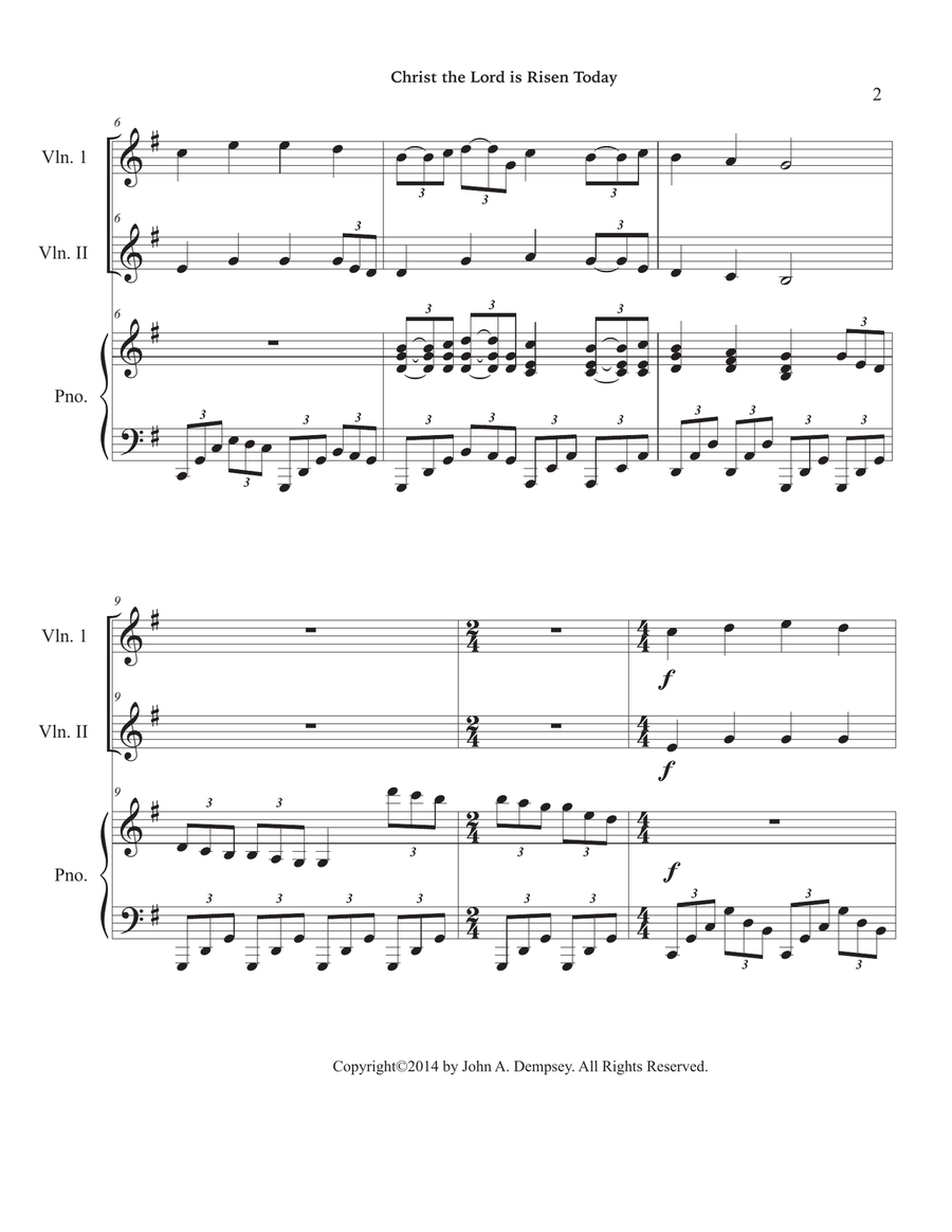 Christ the Lord is Risen Today (Trio for Two Violins and Piano) String Duet scores gallery preview page 6