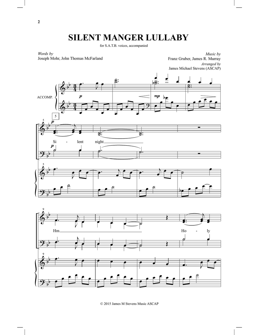 Silent Manger Lullaby SATB - Medley of Away in the Manger and Silent Night 4-Part scores gallery preview page 2