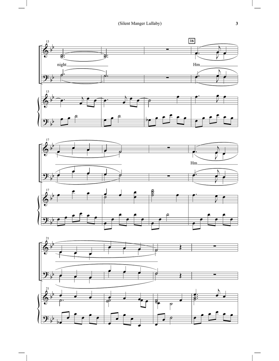 Silent Manger Lullaby SATB - Medley of Away in the Manger and Silent Night 4-Part scores gallery preview page 3