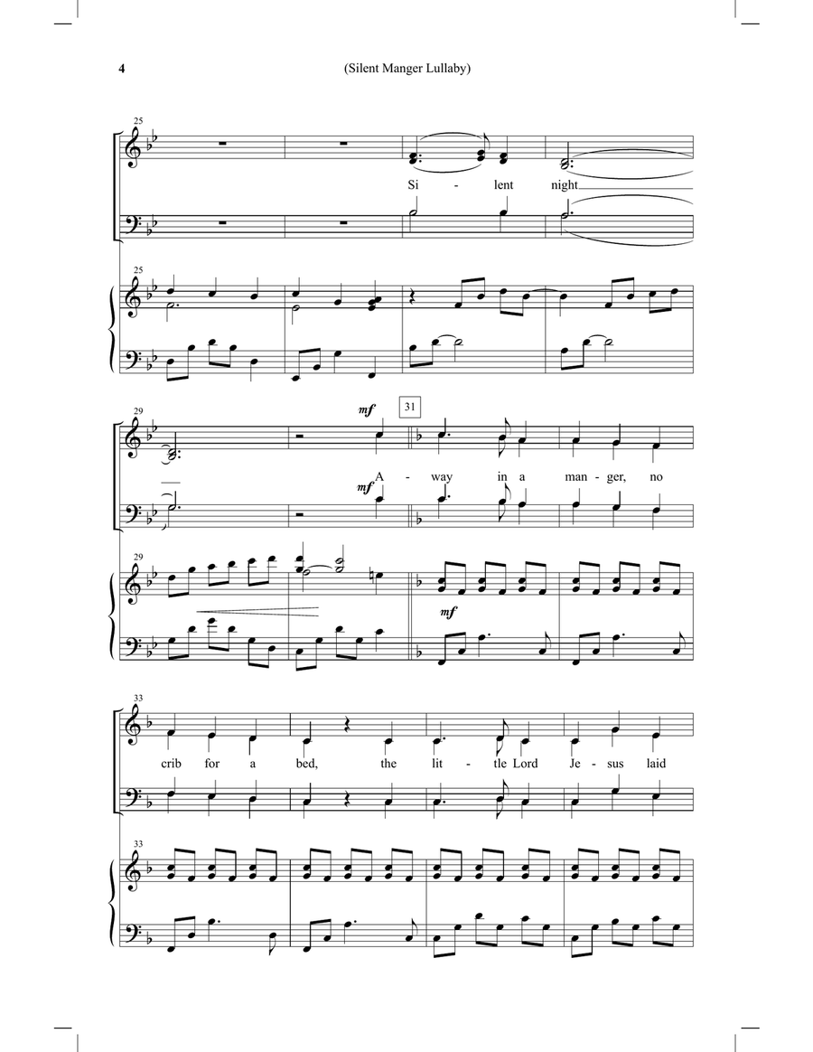 Silent Manger Lullaby SATB - Medley of Away in the Manger and Silent Night 4-Part scores gallery preview page 4