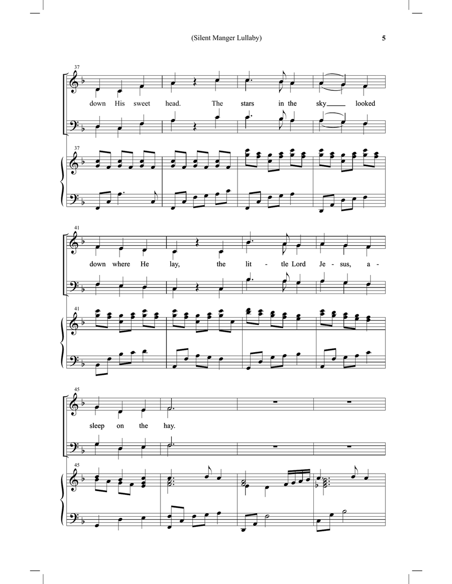 Silent Manger Lullaby SATB - Medley of Away in the Manger and Silent Night 4-Part scores gallery preview page 5