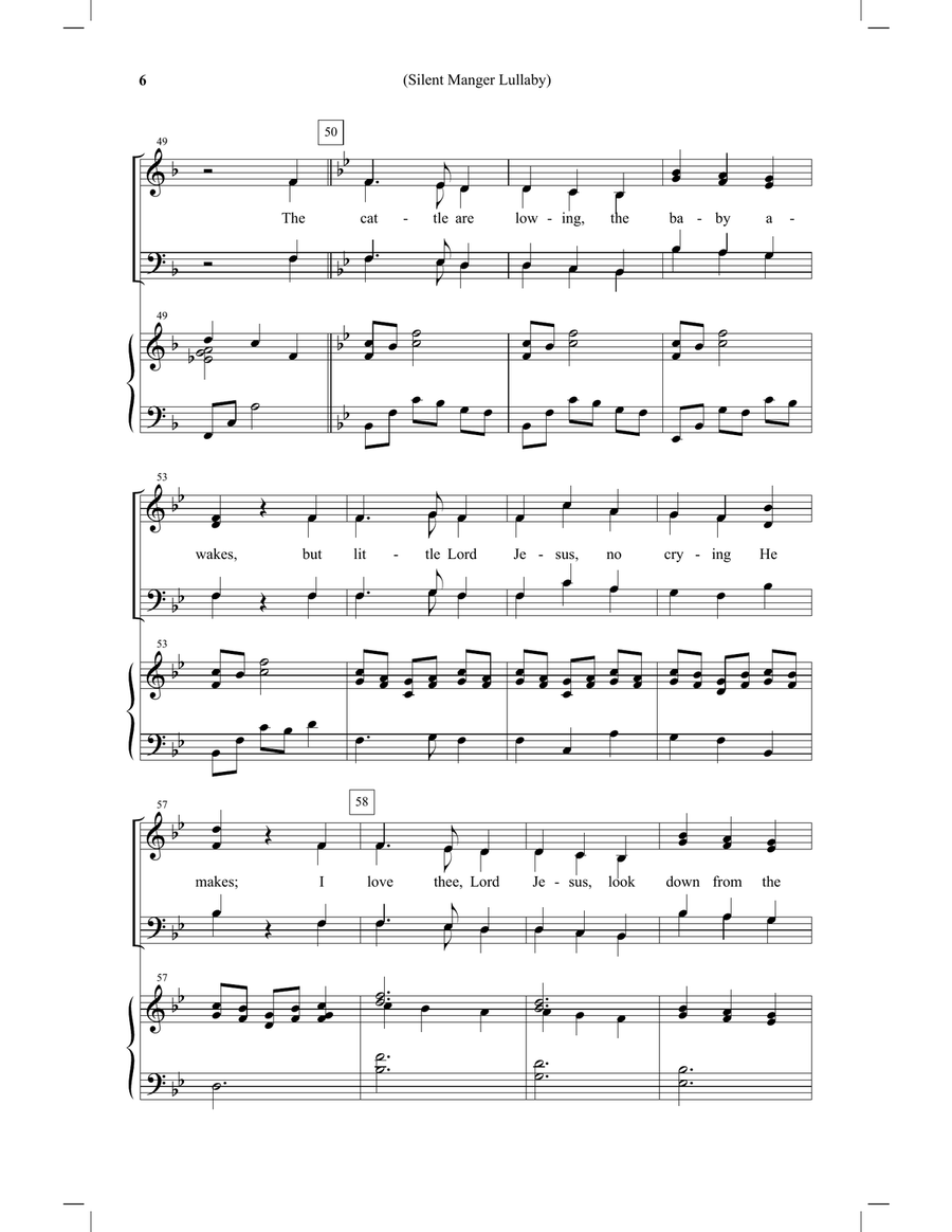 Silent Manger Lullaby SATB - Medley of Away in the Manger and Silent Night 4-Part scores gallery preview page 6
