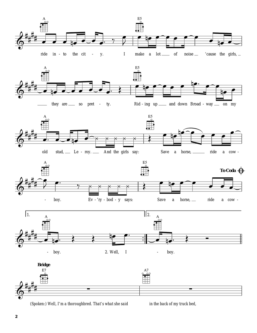 Save A Horse (Ride A Cowboy) Ukulele scores gallery preview page 2