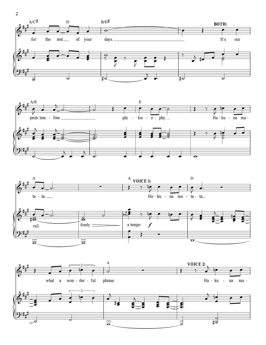 Hakuna Matata (from The Lion King) Vocal Duet scores gallery preview page 2