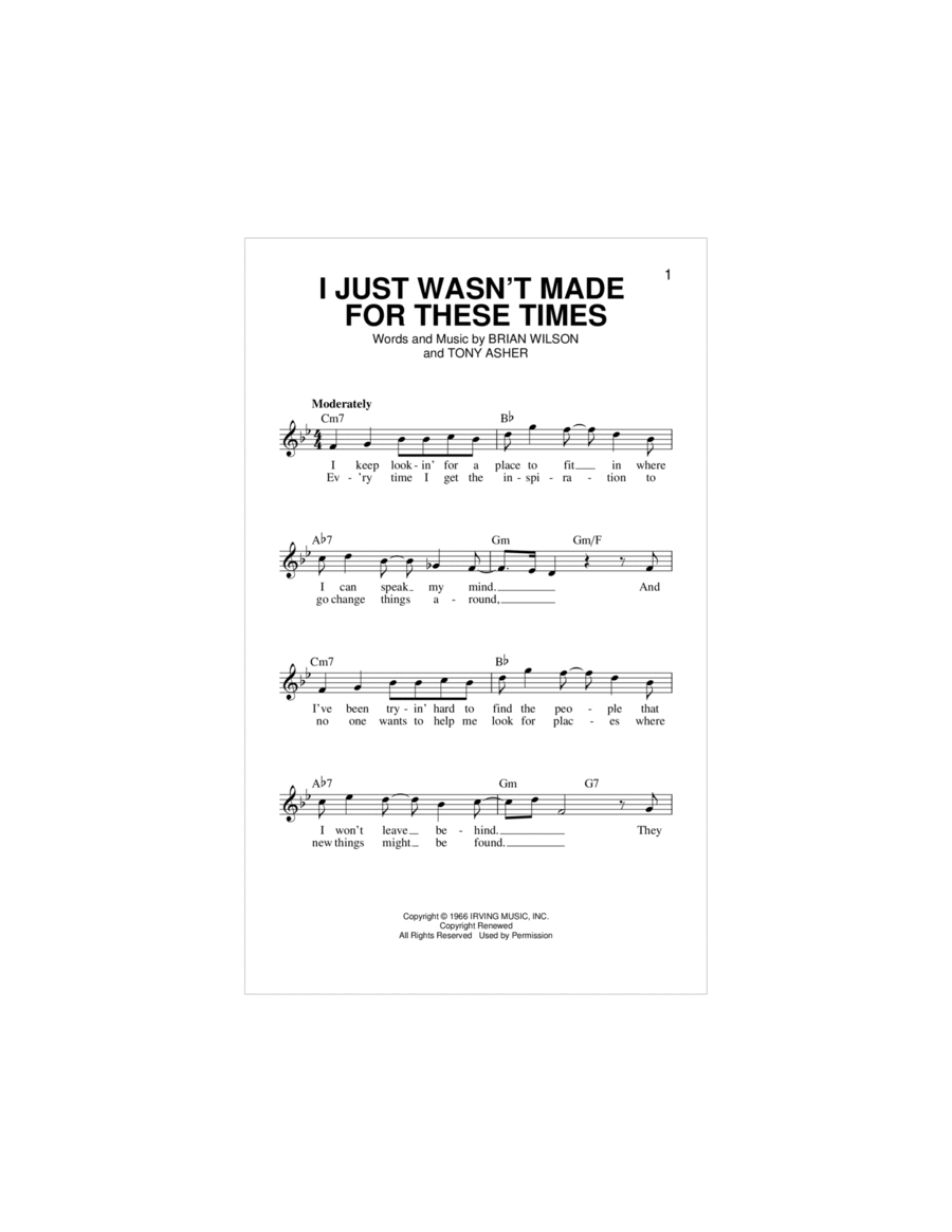 I Just Wasn't Made For These Times Piano scores gallery preview page 1