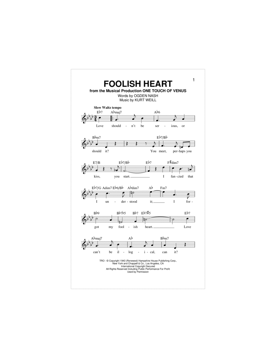 Foolish Heart Piano scores gallery preview page 1