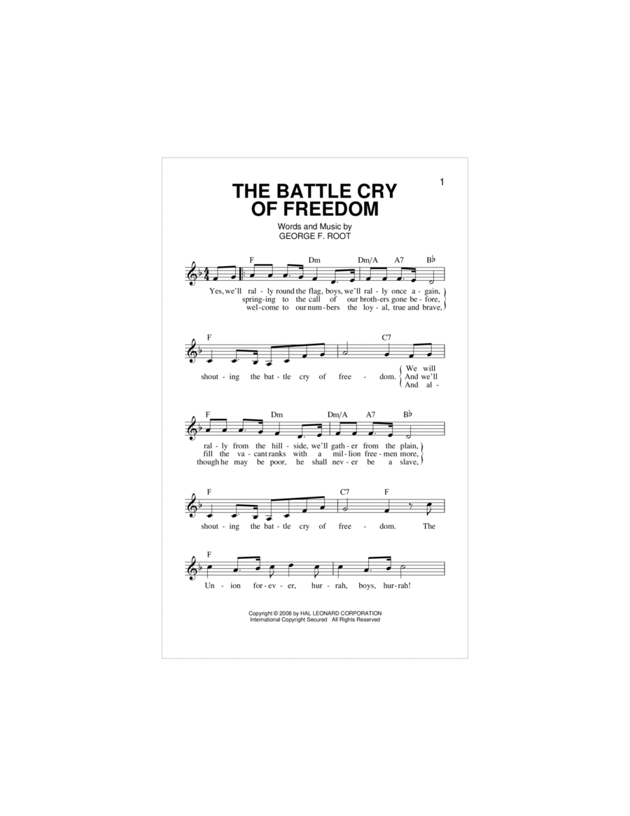 The Battle Cry Of Freedom Piano scores gallery preview page 1