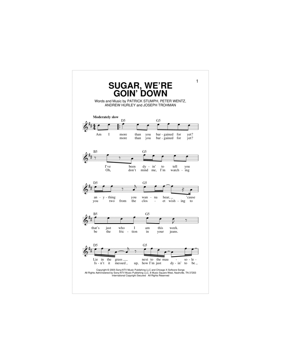 Sugar, We're Goin' Down Piano scores gallery preview page 1
