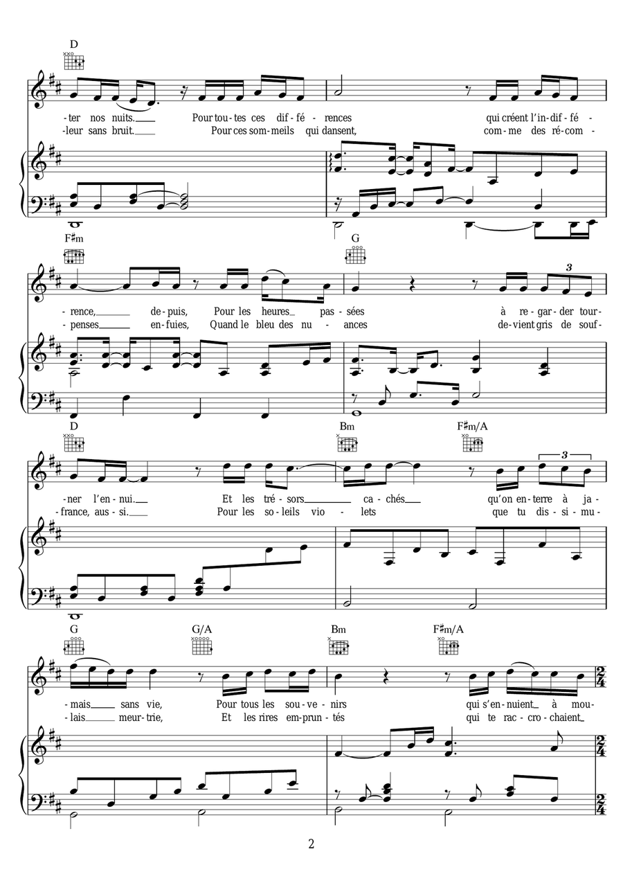 Plus Je Pense A Toi Plus Je Pense A Toi Piano, Vocal scores gallery preview page 2