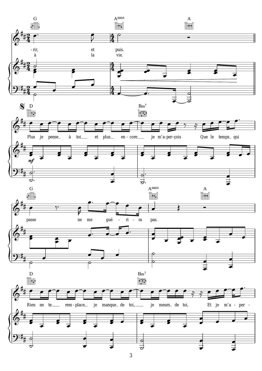 Plus Je Pense A Toi Plus Je Pense A Toi Piano, Vocal scores gallery preview page 3