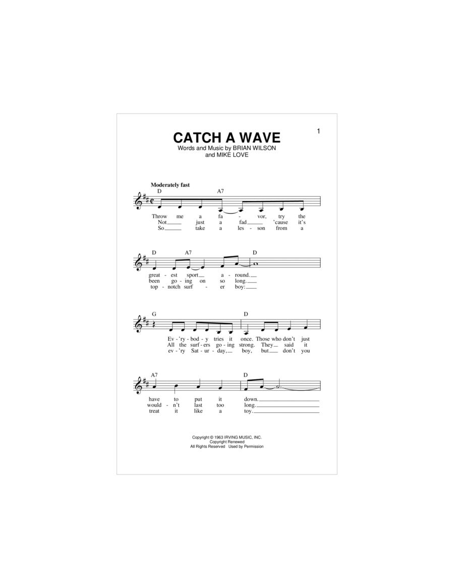 Catch A Wave Piano scores gallery preview page 1