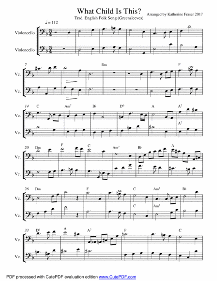 What Child is This for Two Cellos and Guitar Cello scores gallery preview page 1