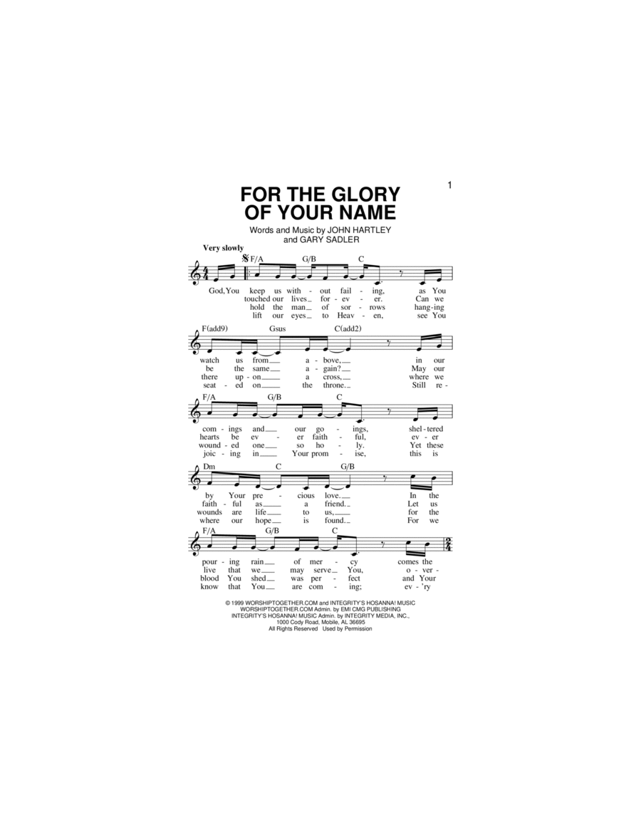 For The Glory Of Your Name Piano scores gallery preview page 1