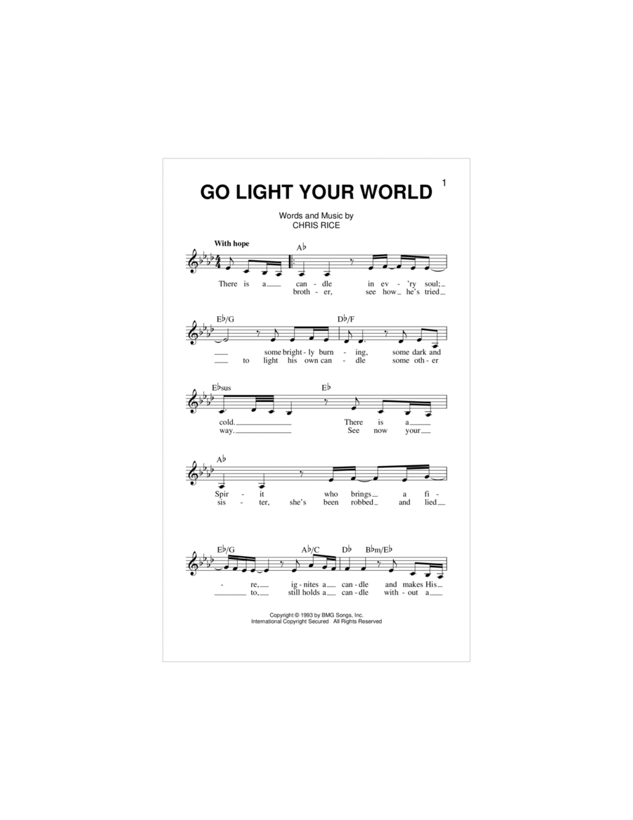 Go Light Your World Piano scores gallery preview page 1