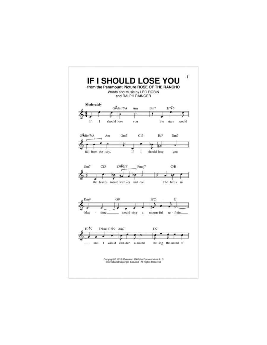 If I Should Lose You Piano scores gallery preview page 1