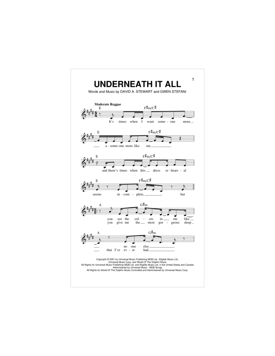 Underneath It All Piano scores gallery preview page 1