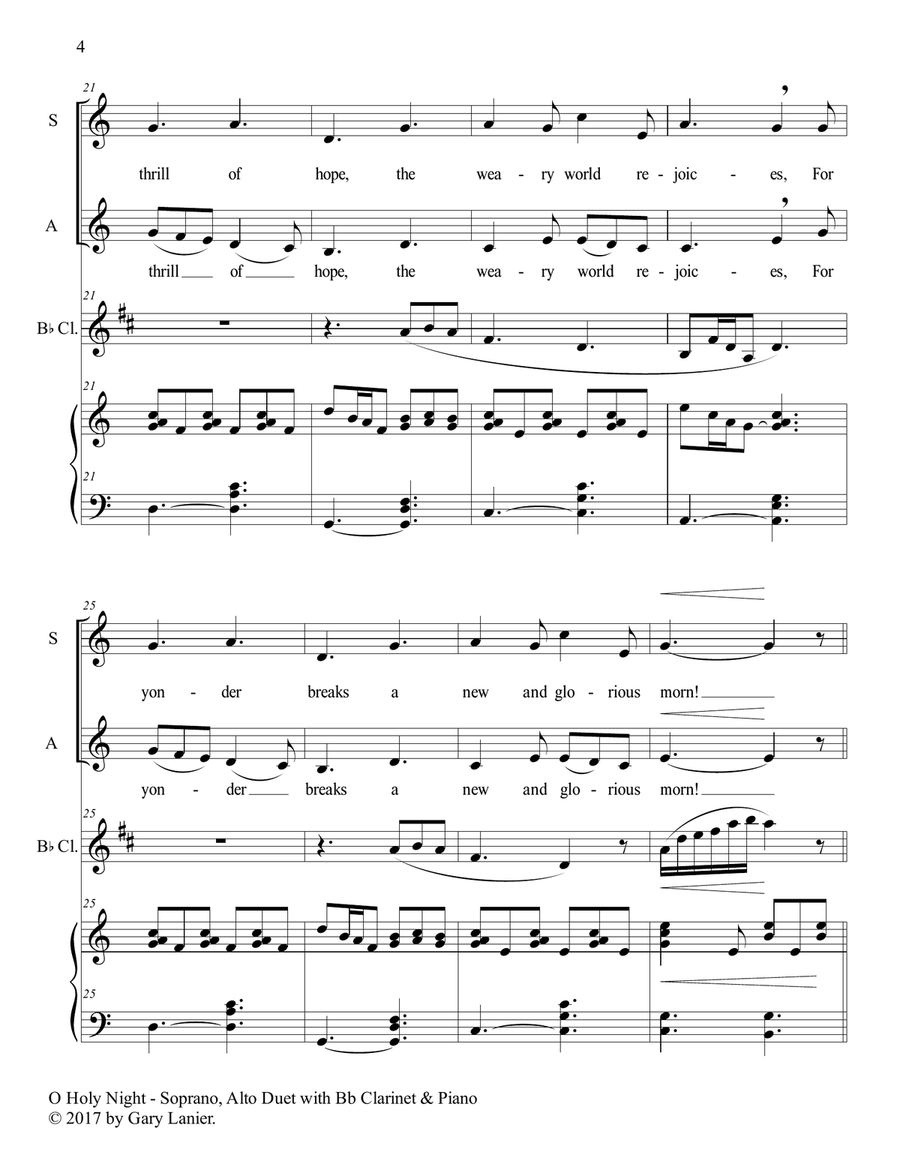 O HOLY NIGHT (Soprano, Alto Duet with Bb Clarinet & Piano - Score & Parts included) SA scores gallery preview page 5