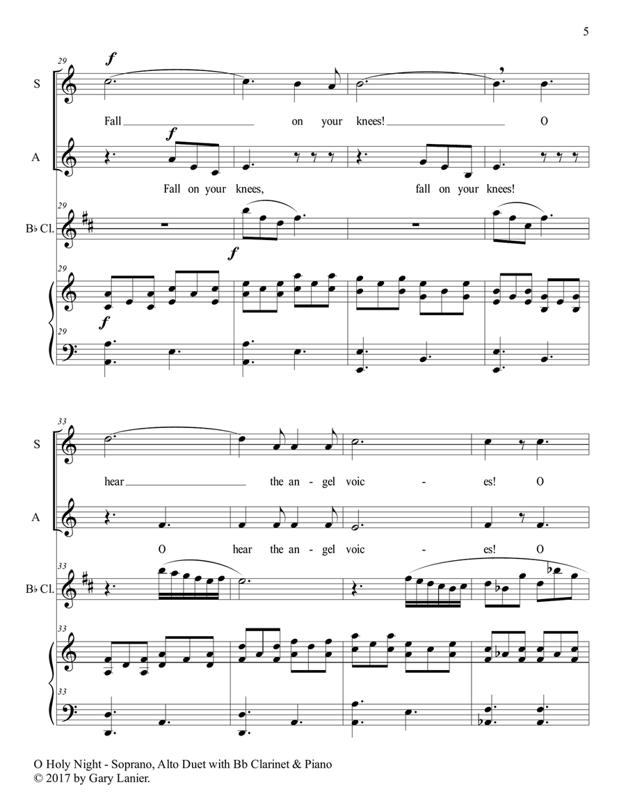 O HOLY NIGHT (Soprano, Alto Duet with Bb Clarinet & Piano - Score & Parts included) SA scores gallery preview page 6