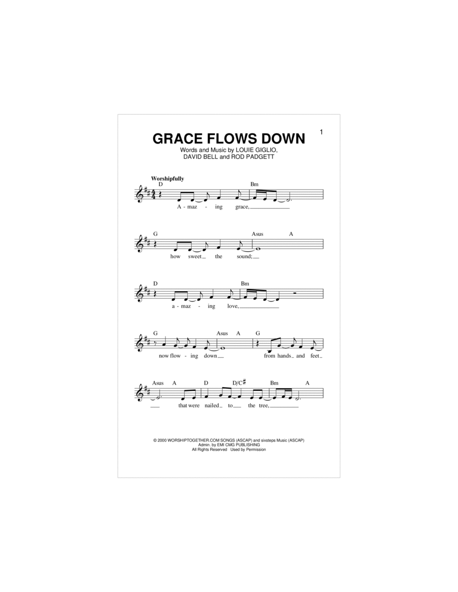 Grace Flows Down Piano scores gallery preview page 1