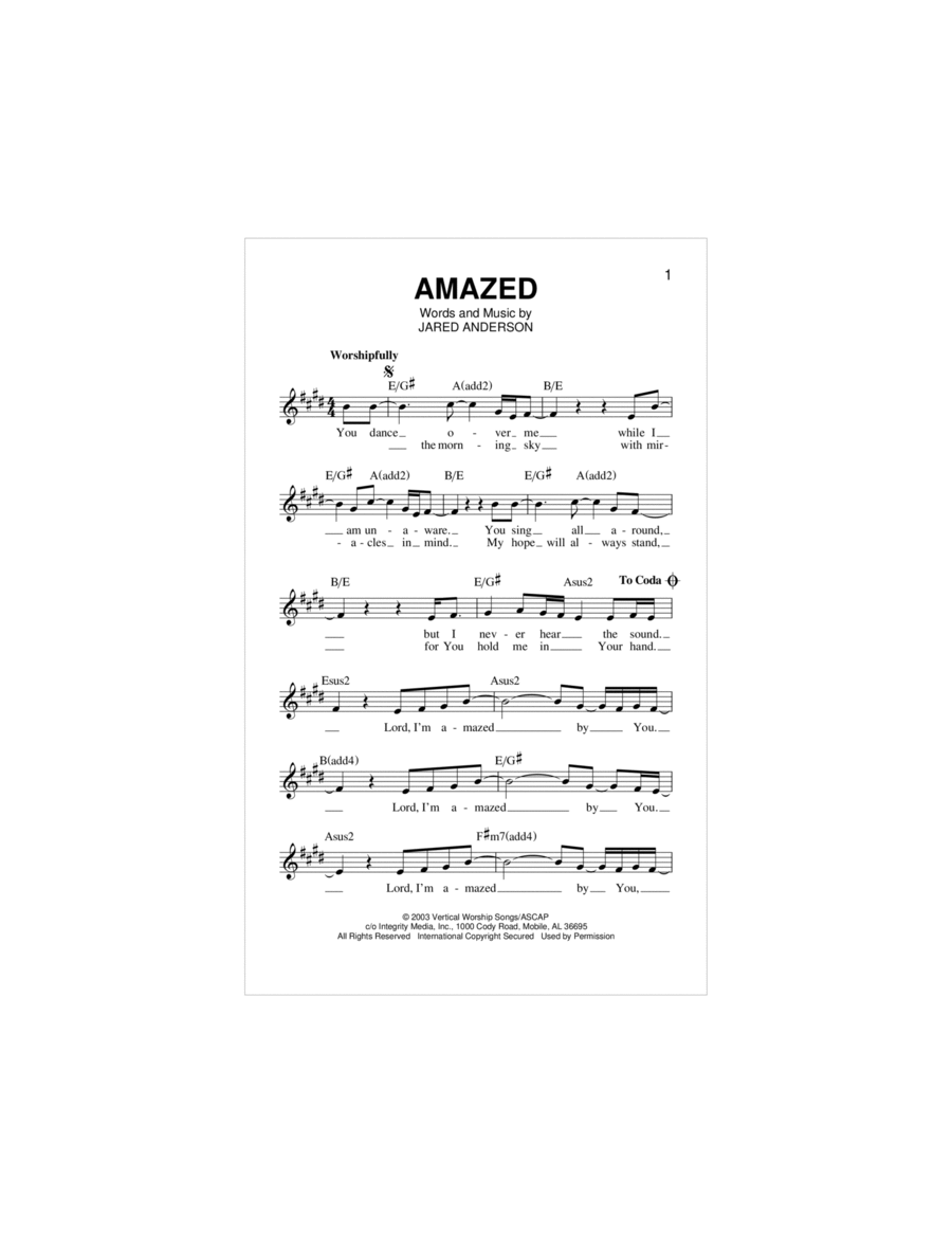 Amazed Piano scores gallery preview page 1