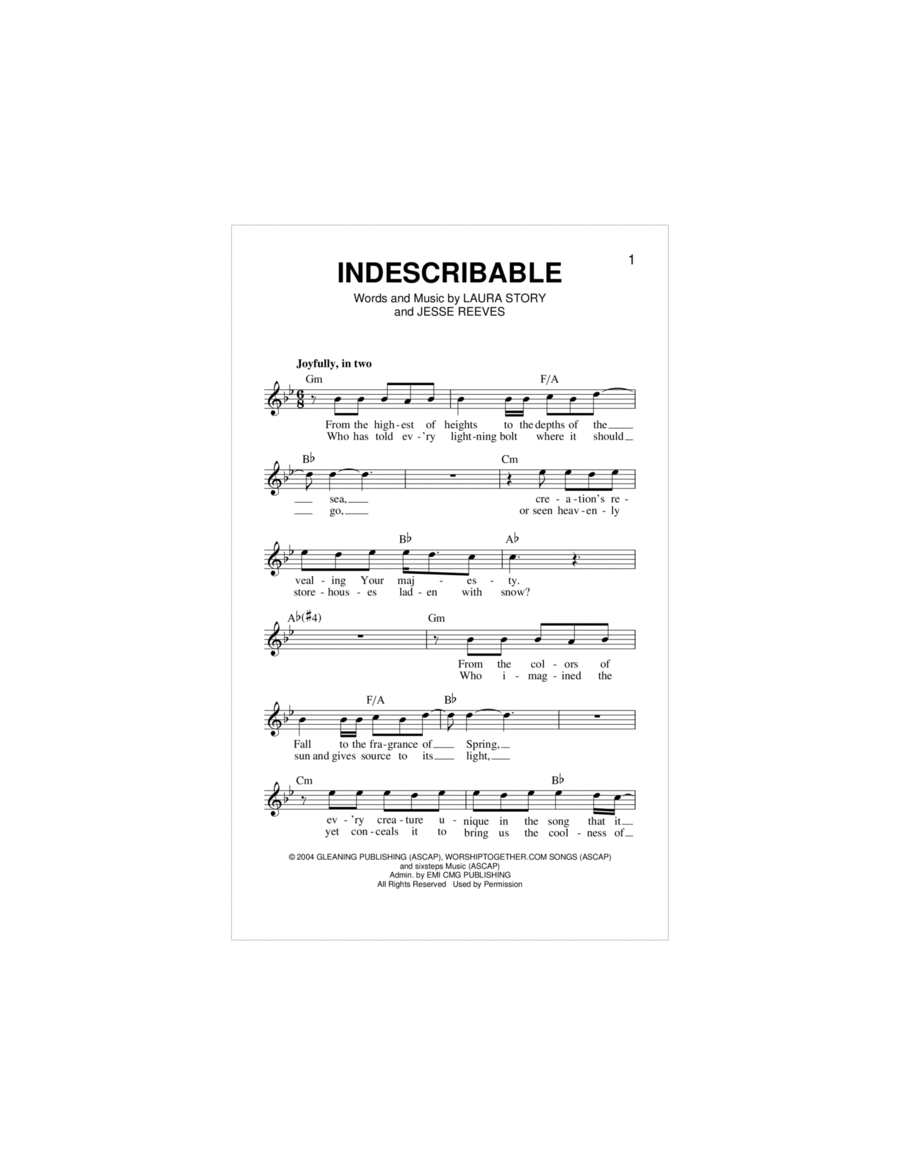 Indescribable Piano scores gallery preview page 1