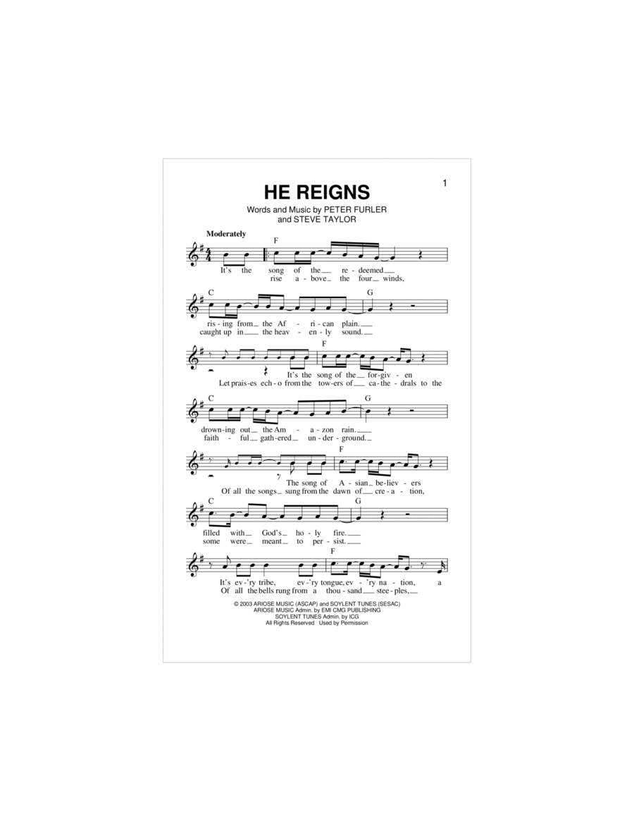 He Reigns Piano scores gallery preview page 1