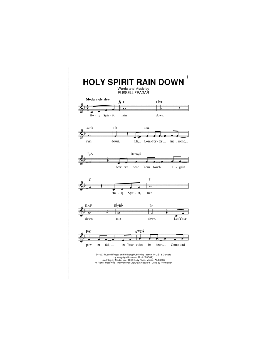 Holy Spirit Rain Down Piano scores gallery preview page 1