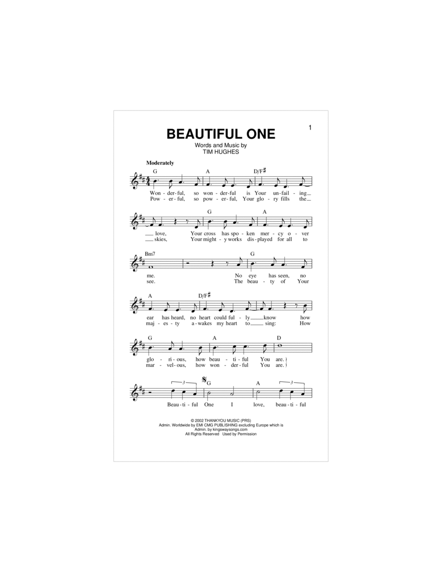 Beautiful One Piano scores gallery preview page 1