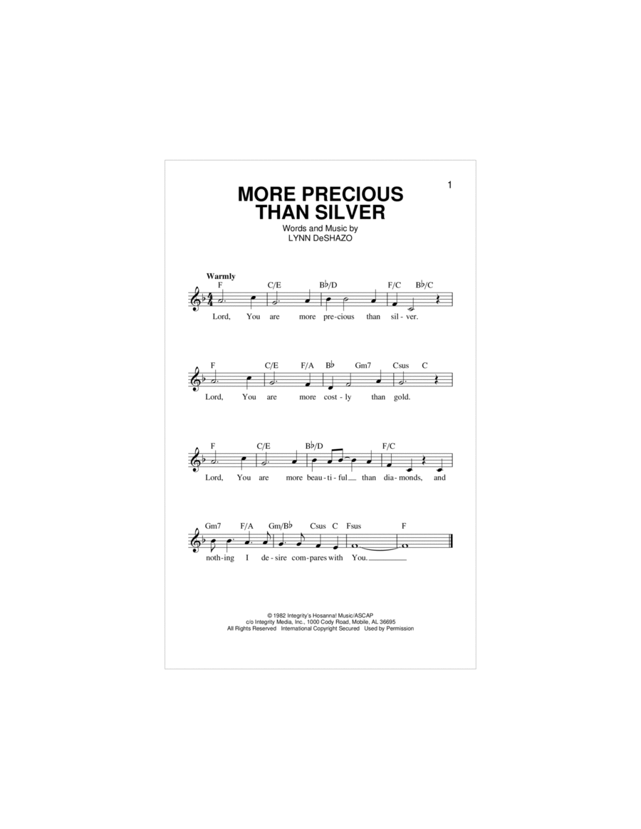 More Precious Than Silver Piano scores gallery preview page 1